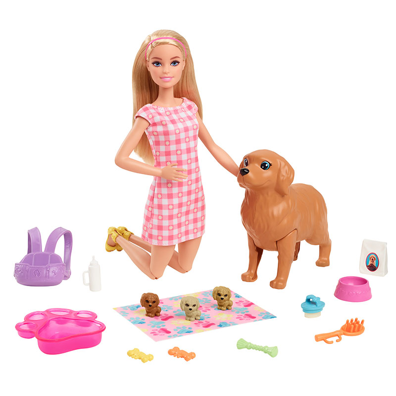 Muñeca Barbie perritos recién nacidos rubia