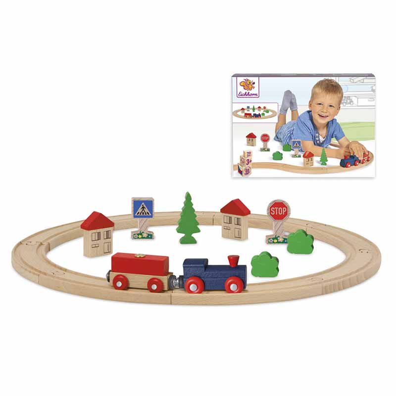 Pista con tren de madera Eichhorn, de 135cm