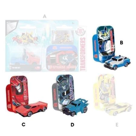 Transformers vehículos 7 cm en caja metálica